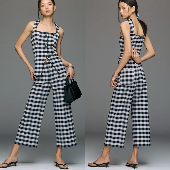 Maeve Pants - Maeve by Anthropologie Tank and Wide Leg Pants Set, Black/White Check Sz XS / 25